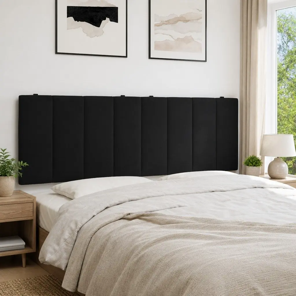 Headboard Cushion for Bed 153cm Black Velvet Wall Mounted Pillow Support