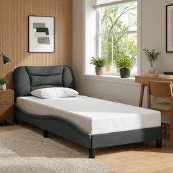 Grey Fabric Bed Frame 90x190 cm with Slatted Base
