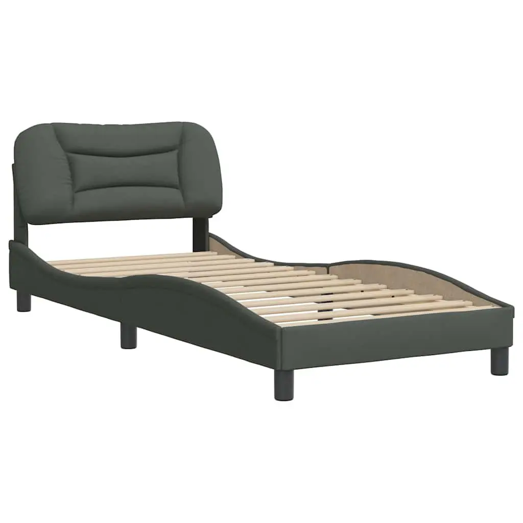 Grey Fabric Bed Frame 90x190 cm with Slatted Base