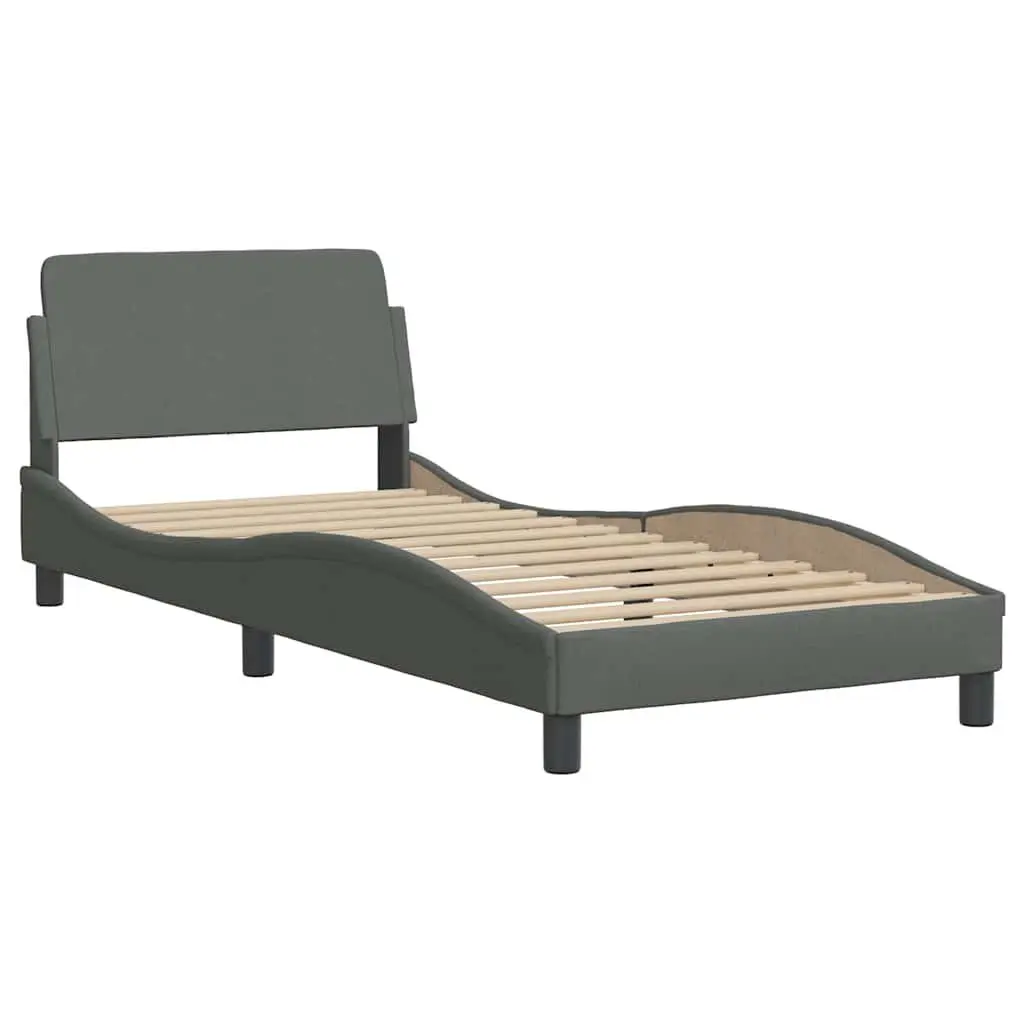 Grey Fabric Bed Frame 90x190 cm with Slatted Base
