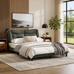 Double Bed Frame Dimensions: 137x190cm, Grey Fabric