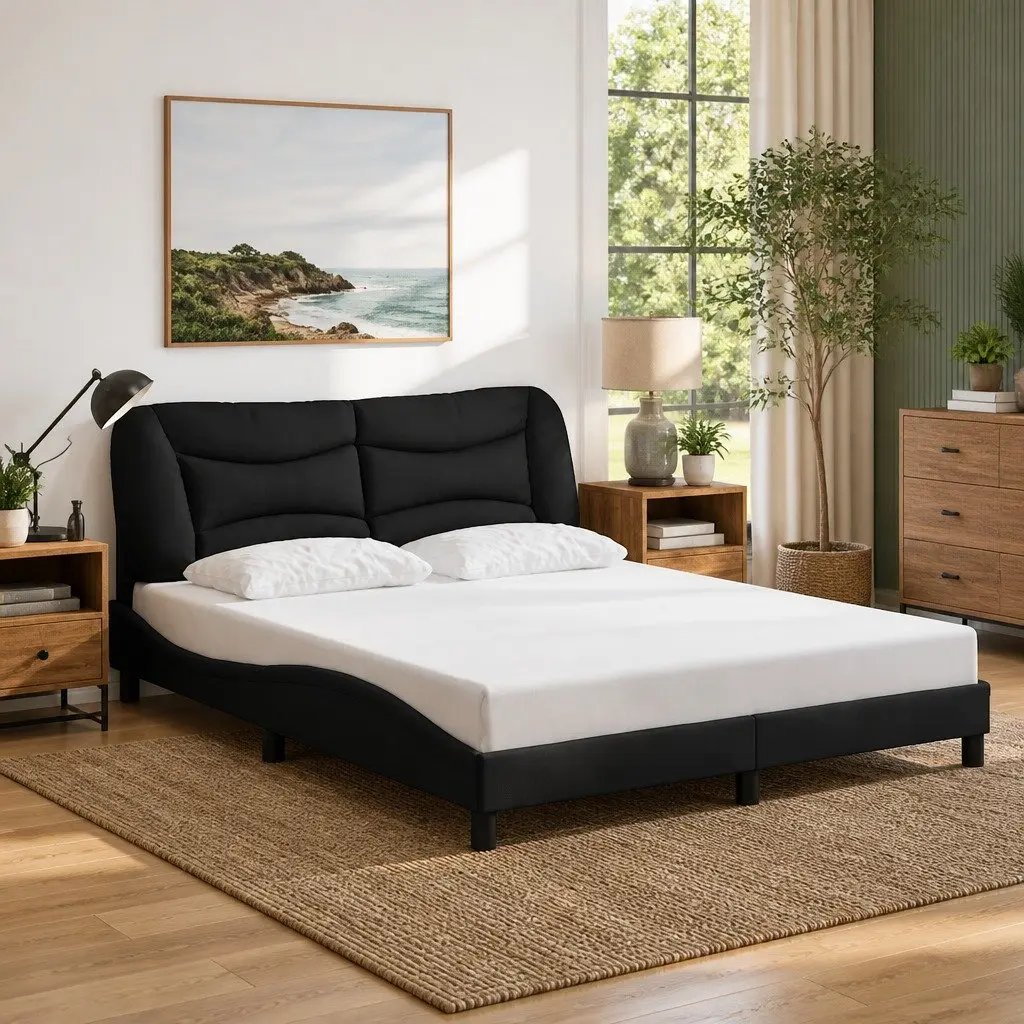 Queen Bed Frame for Bedroom with Fabric Headboard Black 152x203cm