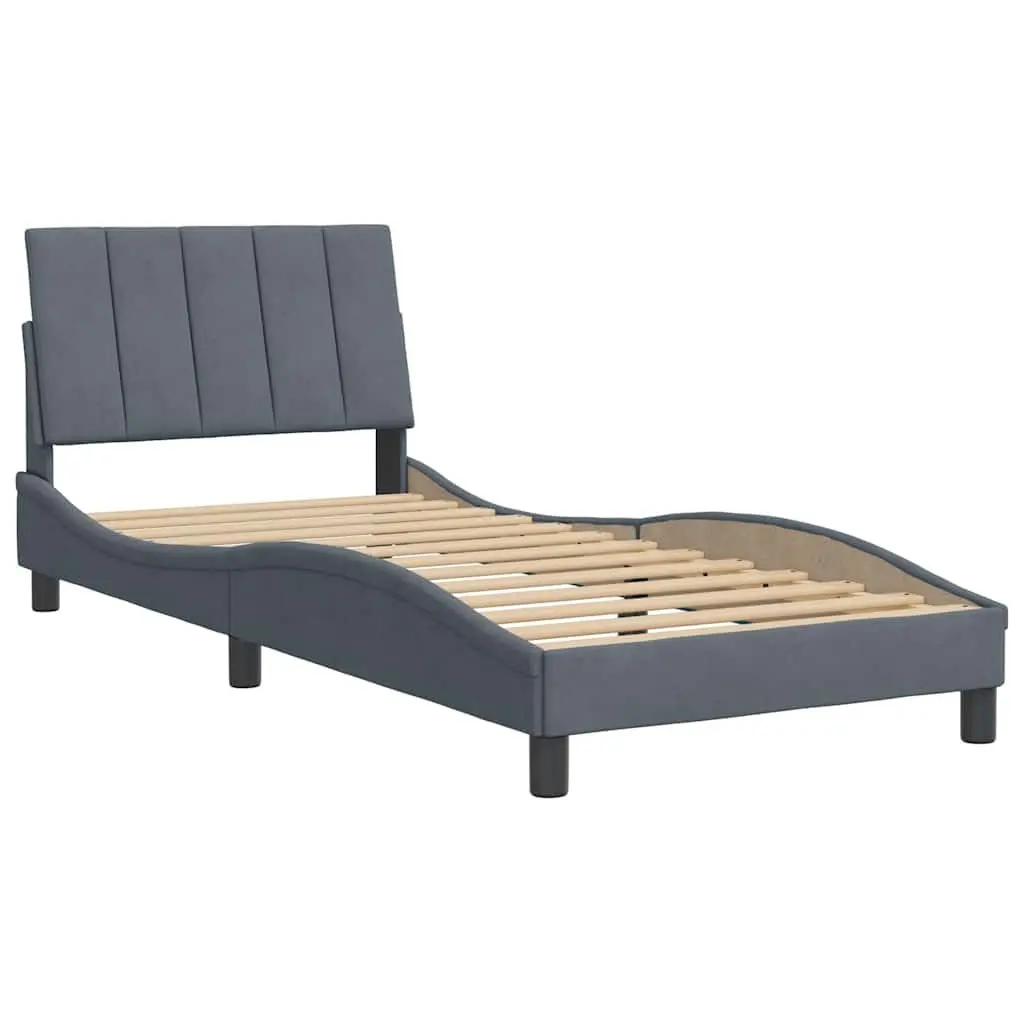 Bed Frame with Headboard Grey Velvet 90x190 cm Slatted Base Modern Design