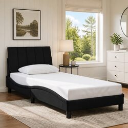 Black Velvet Bed Frame with Headboard 90x190 cm