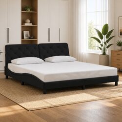 Bed Frame with Headboard Black 180x200 cm Velvet Upholstery Plywood Slats