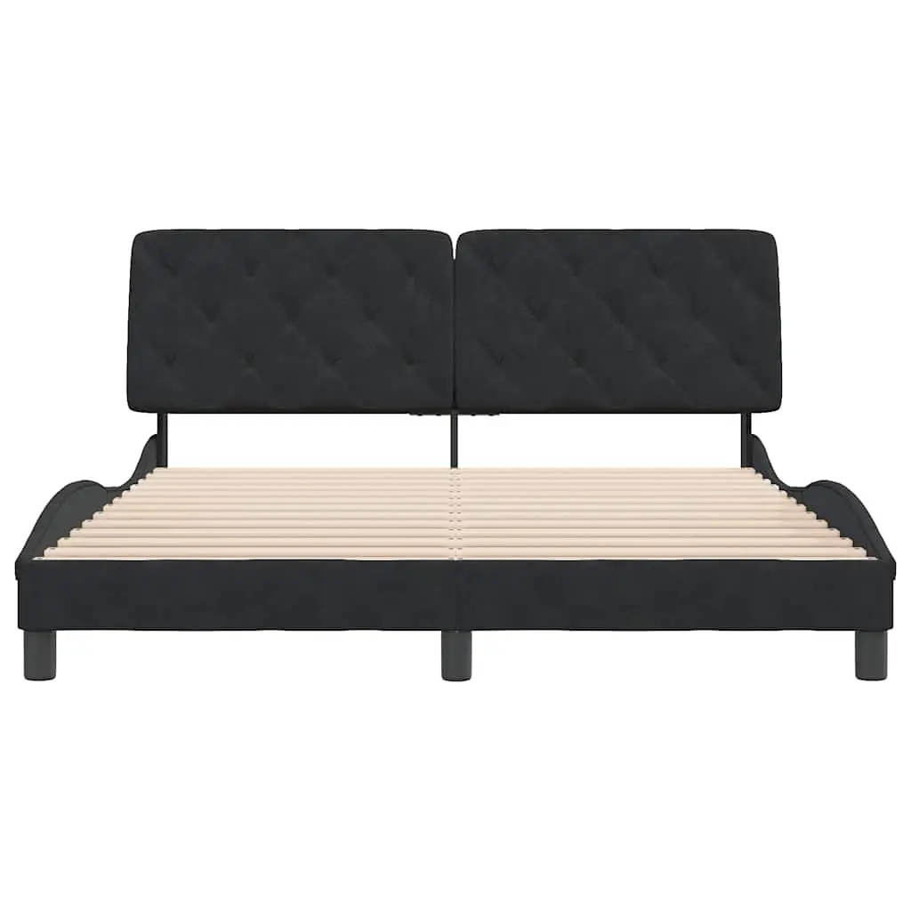 Queen Bed Frame Black Velvet 152x203 cm Headboard Bedroom Furniture without