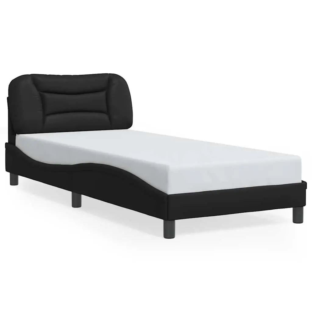 Bed Frame Black Faux Leather Headboard 90x190 cm Bedroom Furniture Slatted Base