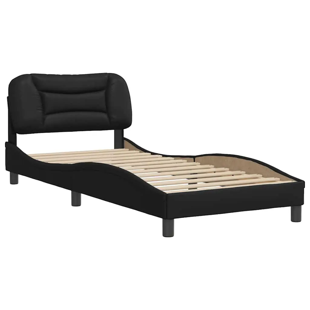Bed Frame Black Faux Leather Headboard 90x190 cm Bedroom Furniture Slatted Base