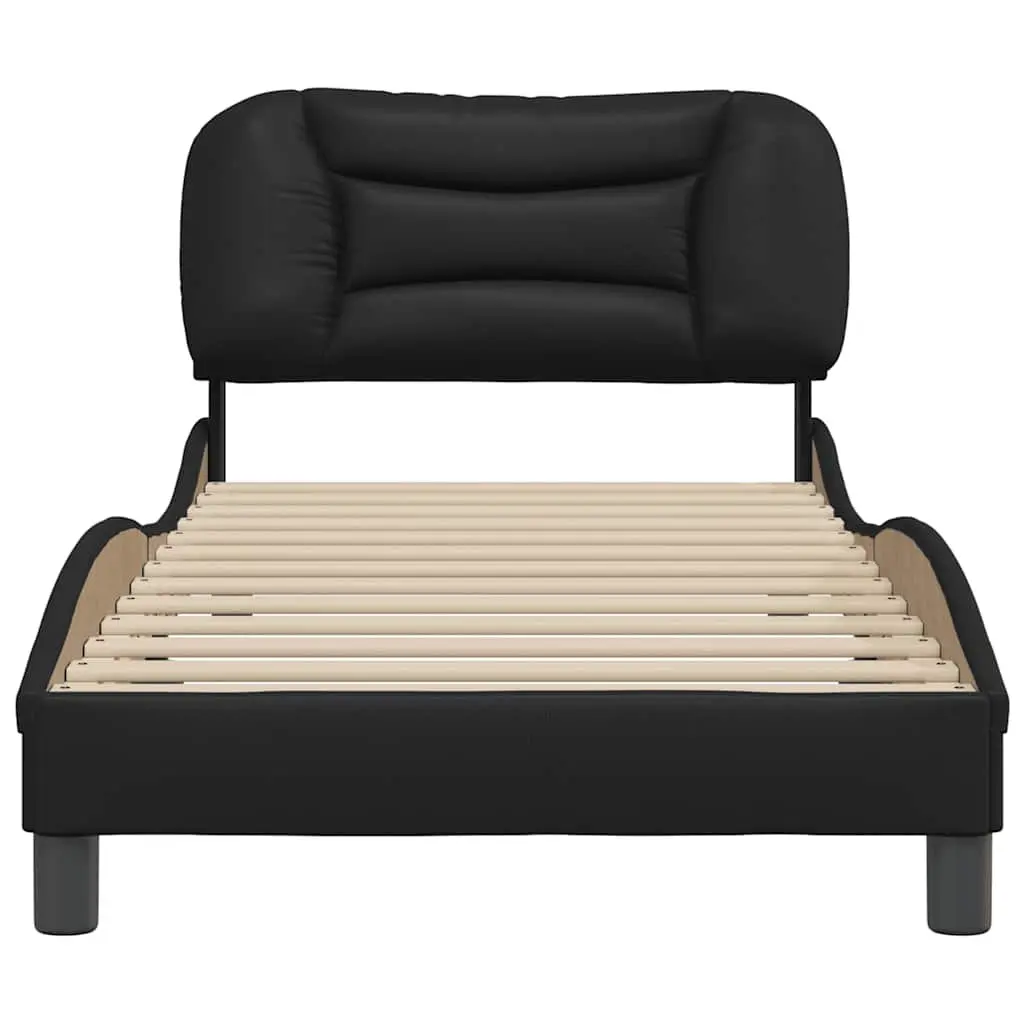 Bed Frame Black Faux Leather Headboard 90x190 cm Bedroom Furniture Slatted Base