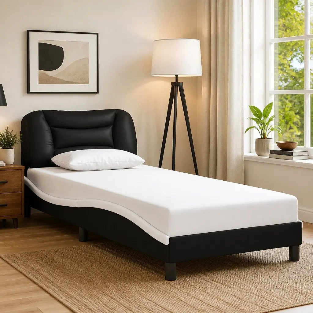 Black Bed Frame 90x190 cm with Slatted Base and Headboard