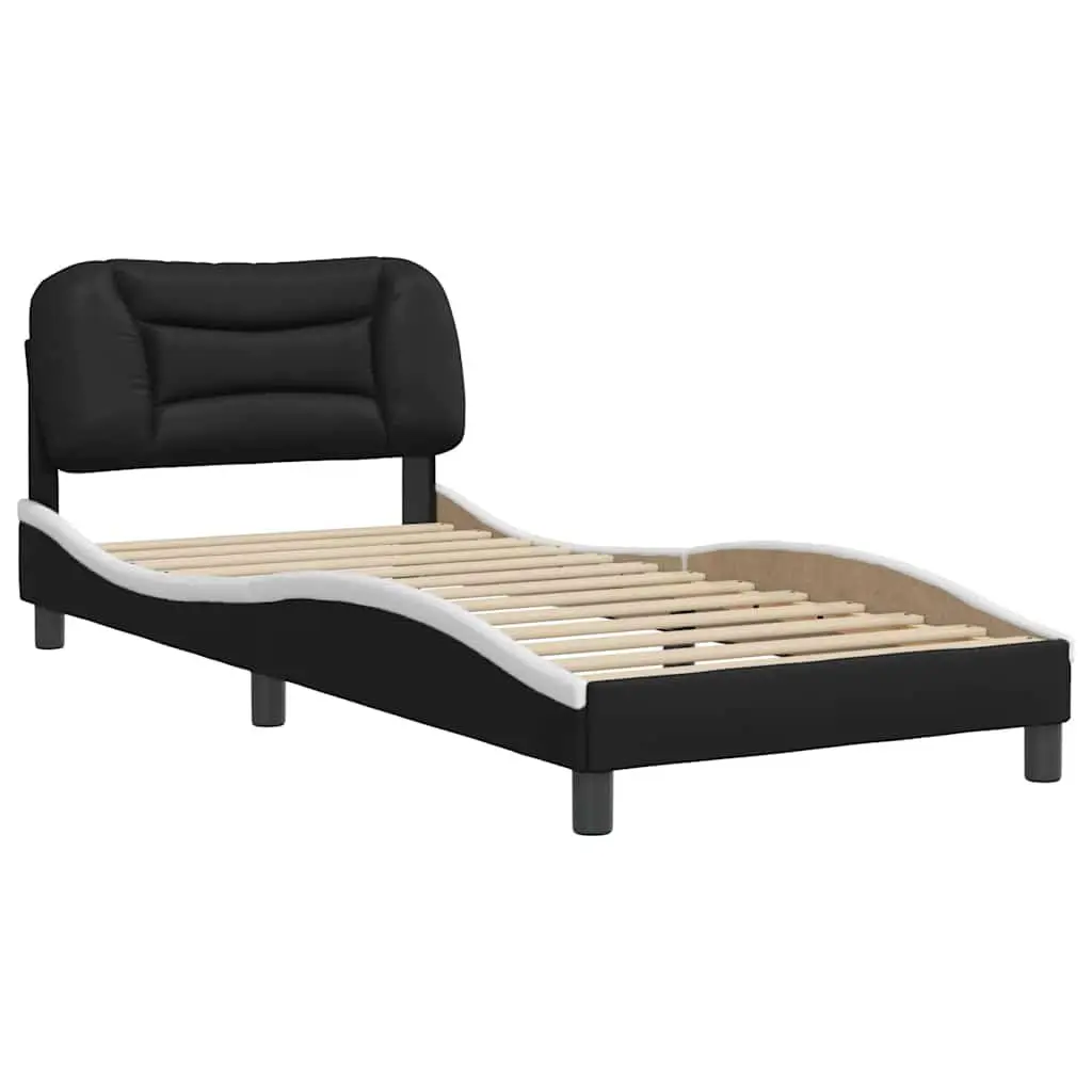 Black Bed Frame 90x190 cm with Slatted Base and Headboard