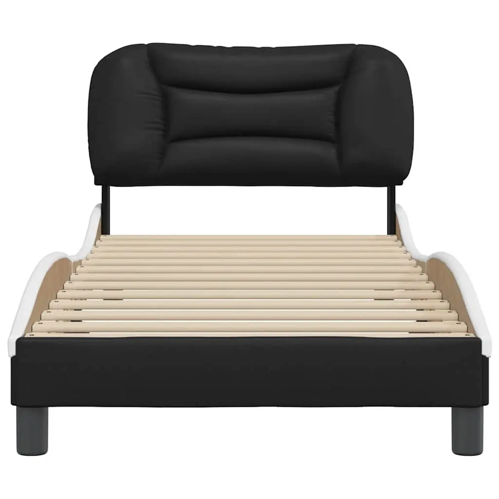 Black Bed Frame 90x190 cm with Slatted Base and Headboard