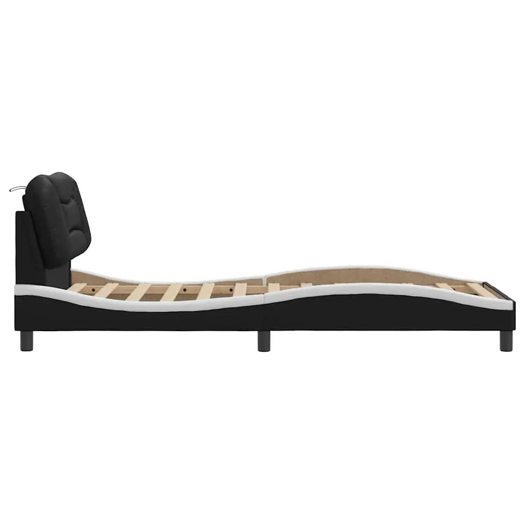 Black Bed Frame 90x190 cm with Slatted Base and Headboard