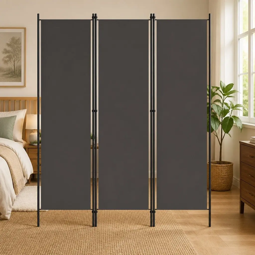 3-Panel Anthracite Room Divider with Iron Frame