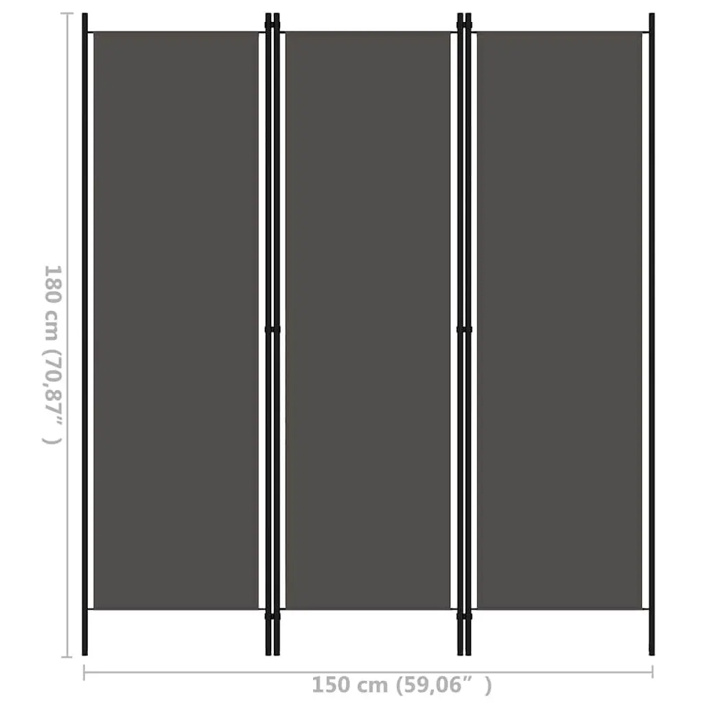 3-Panel Anthracite Room Divider with Iron Frame