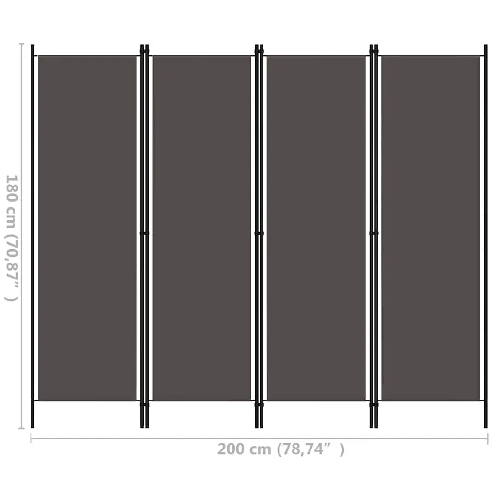 4-Panel Room Divider Folding Privacy Screen Partition Anthracite 200x180cm