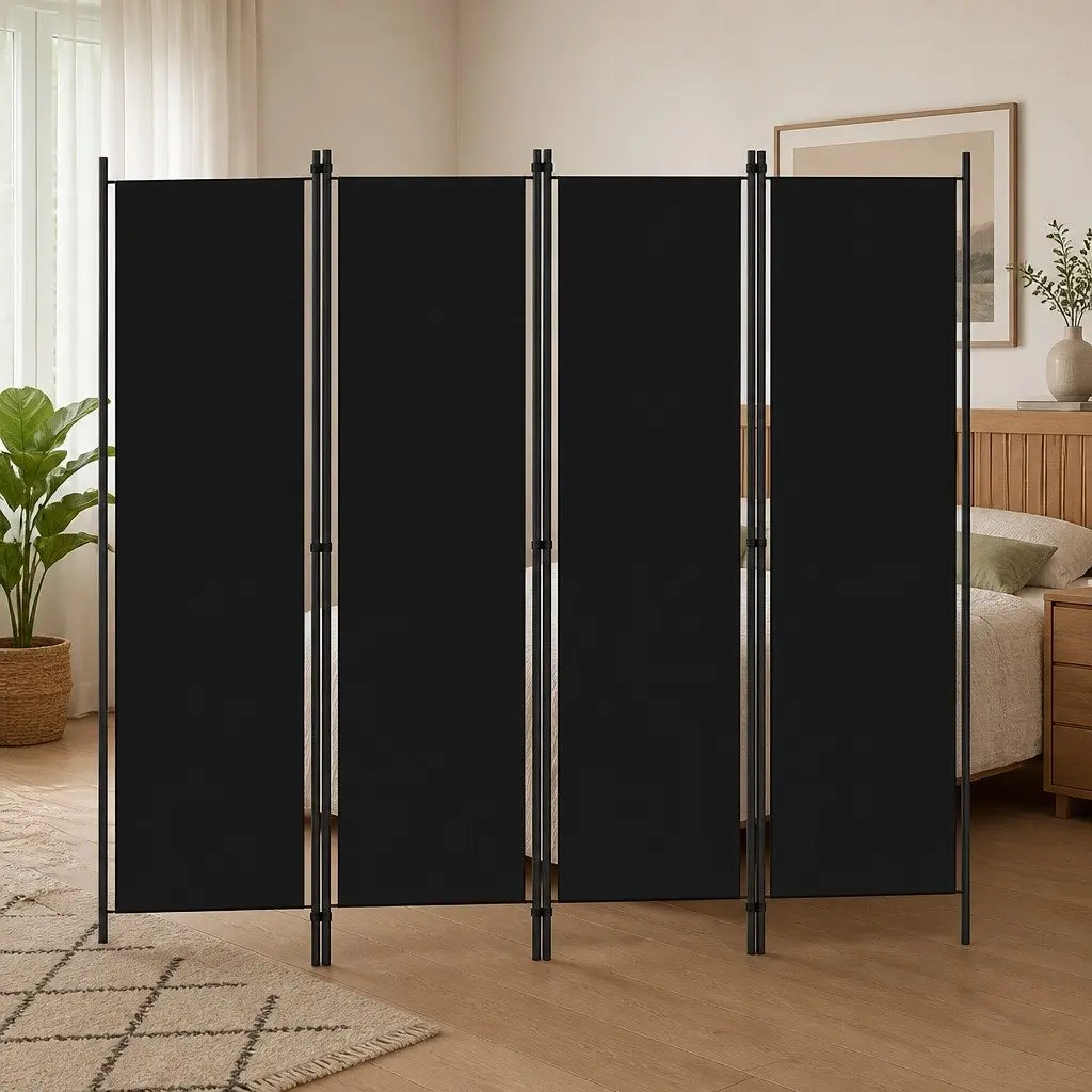 4-Panel Room Divider Folding Privacy Screen Partition Bedroom Freestanding Black