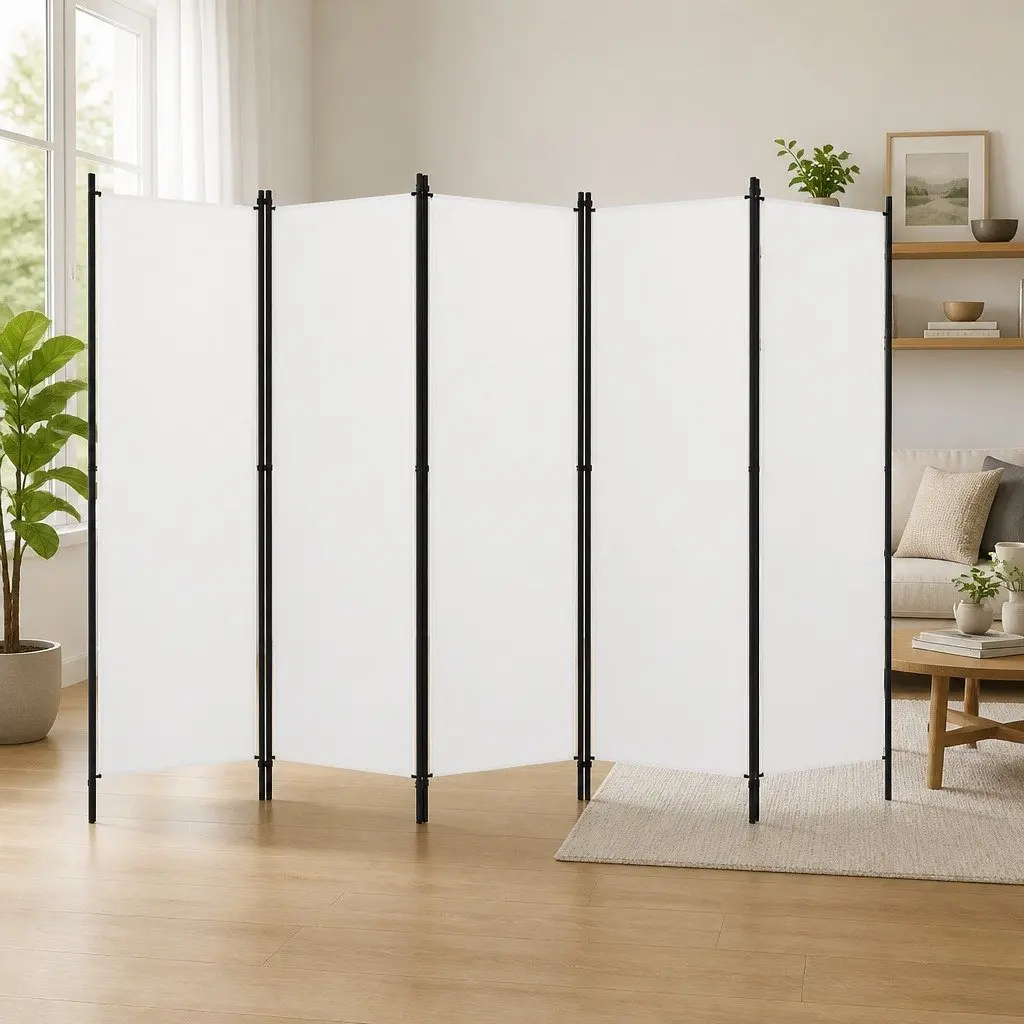 5 Panel Folding Room Divider Privacy Screen Freestanding White 250x180cm