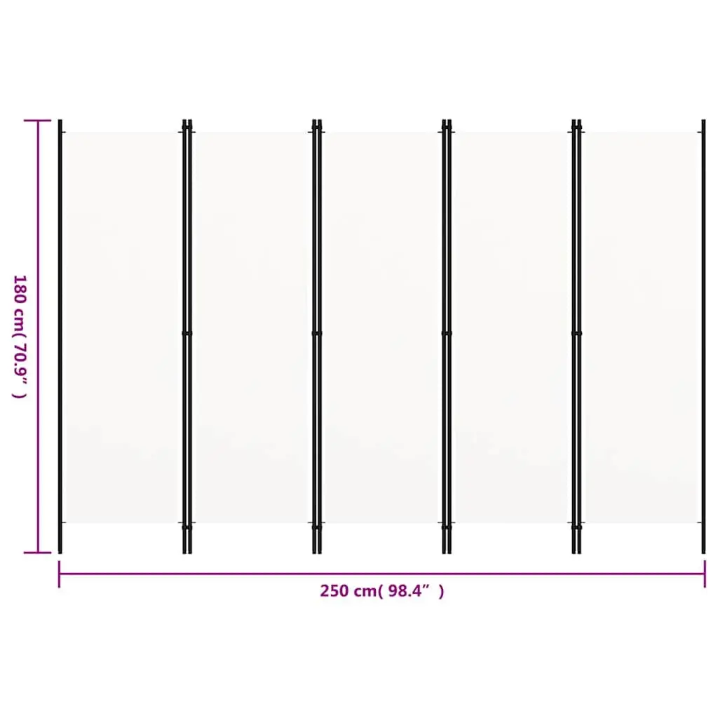 5 Panel Folding Room Divider Privacy Screen Freestanding White 250x180cm