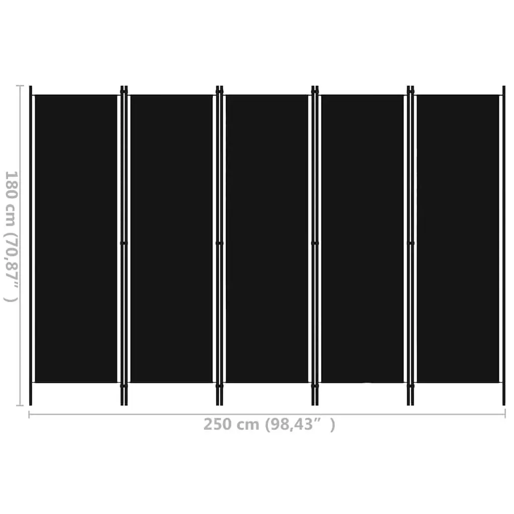 5-Panel Room Divider Freestanding Folding Privacy Screen Partition 250x180 cm