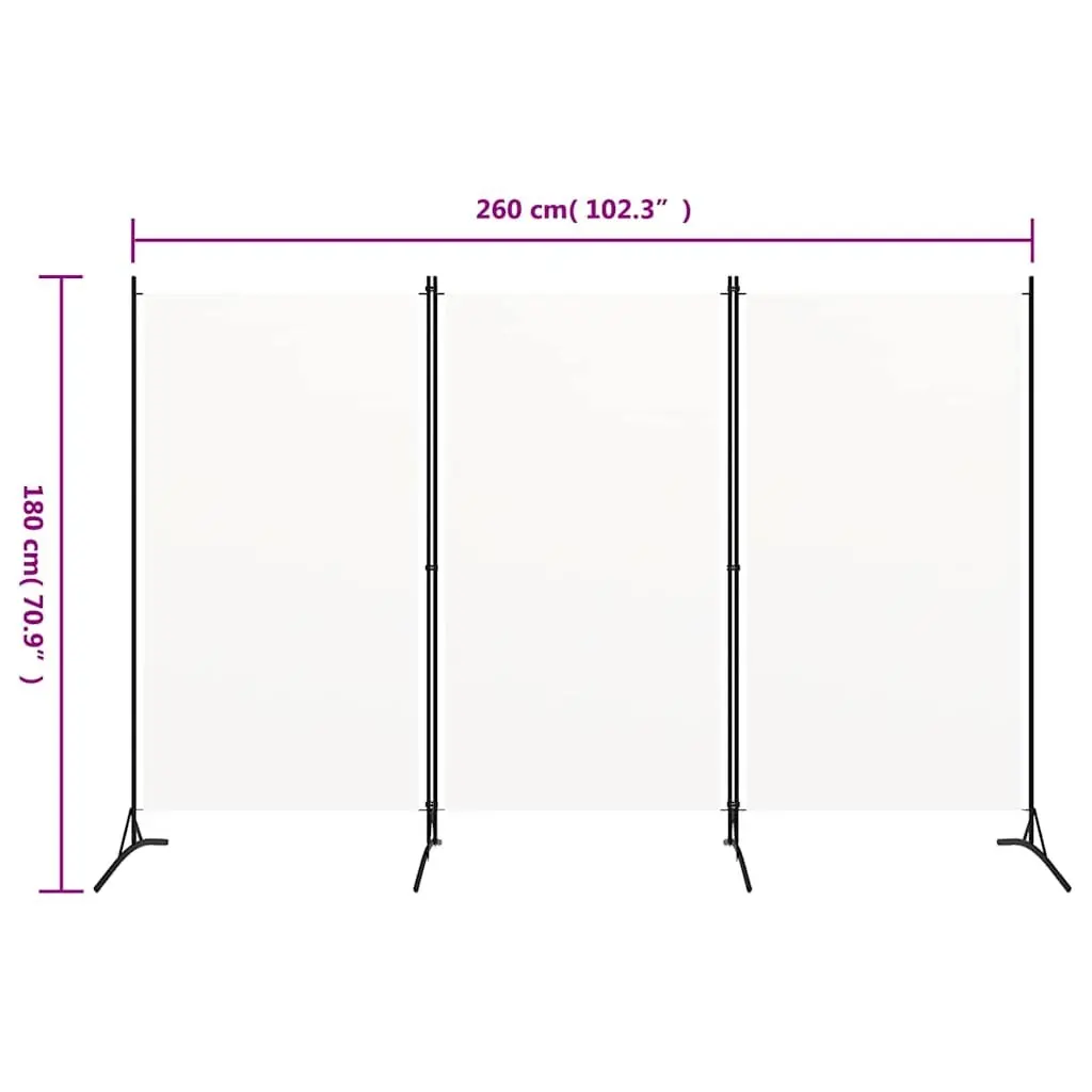 3-Panel Room Divider White Foldable Privacy Screen Partition Home Office Fabric