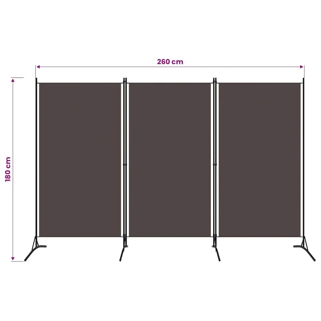 3-Panel Room Divider Folding Screen Brown Fabric 260x180 cm