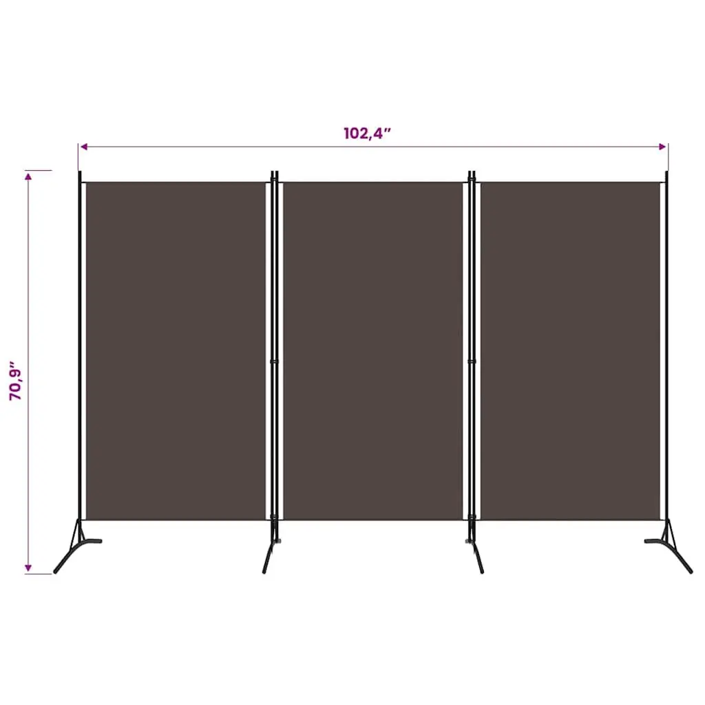 3-Panel Room Divider Folding Screen Brown Fabric 260x180 cm