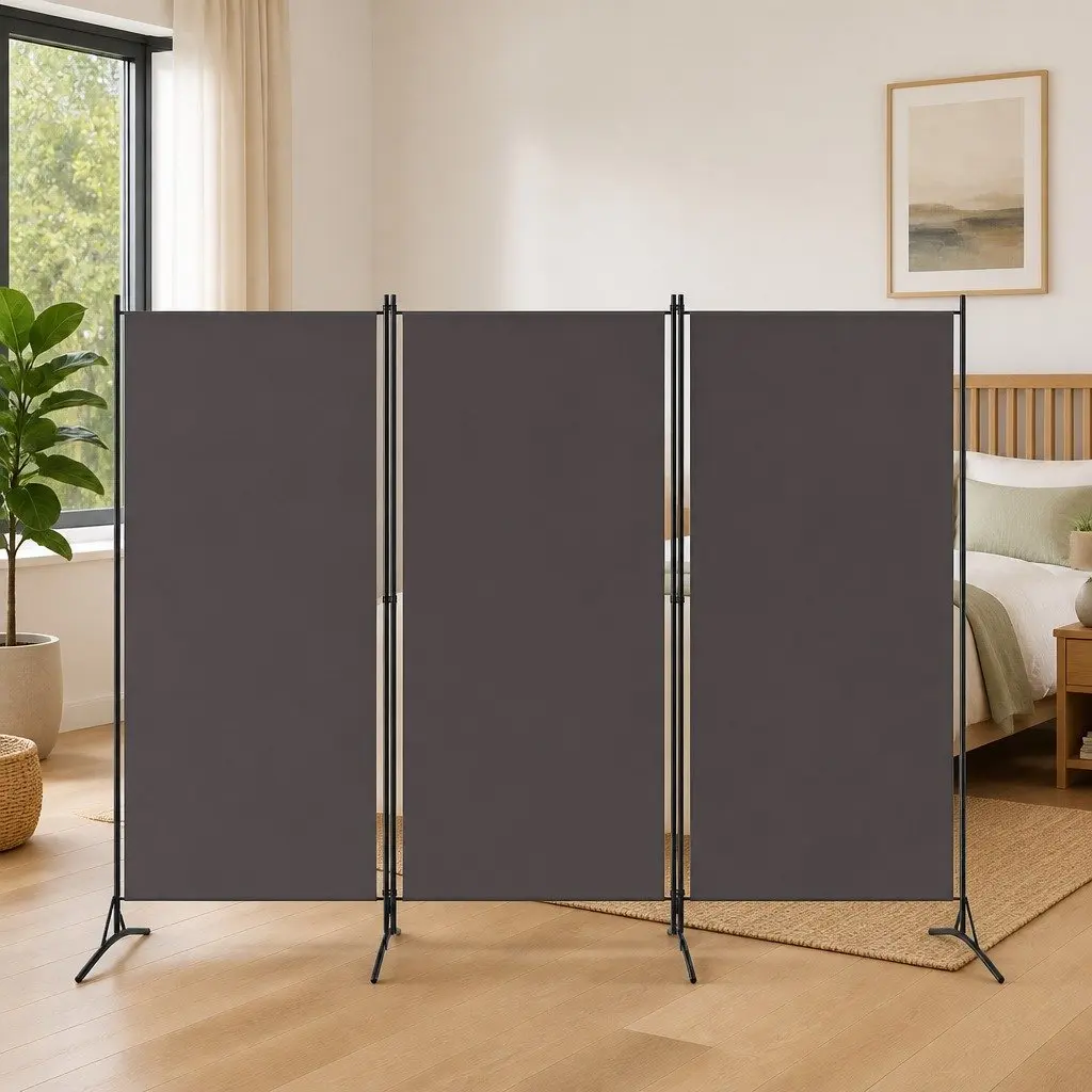 3-Panel Room Divider Grey Folding Privacy Screen Partition Home Office Bedroom 260 x 180 cm