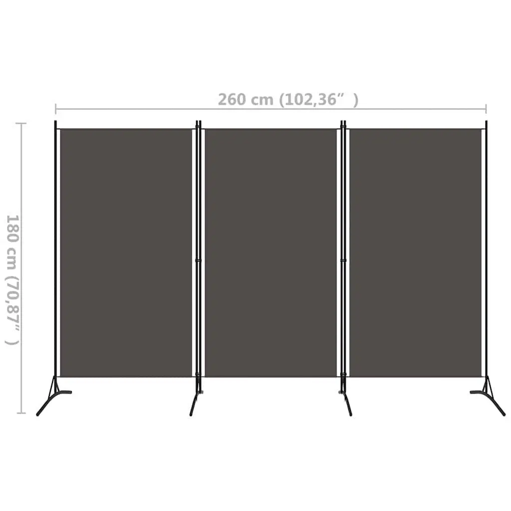 3-Panel Room Divider Grey Folding Privacy Screen Partition Home Office Bedroom 260 x 180 cm