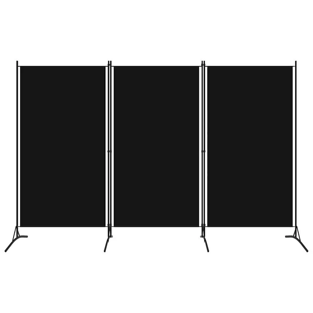 3-Panel Room Divider Black Folding Screen Fabric Partition Space Separator
