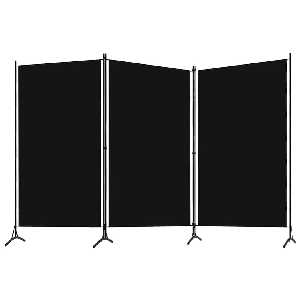 3-Panel Room Divider Black Folding Screen Fabric Partition Space Separator