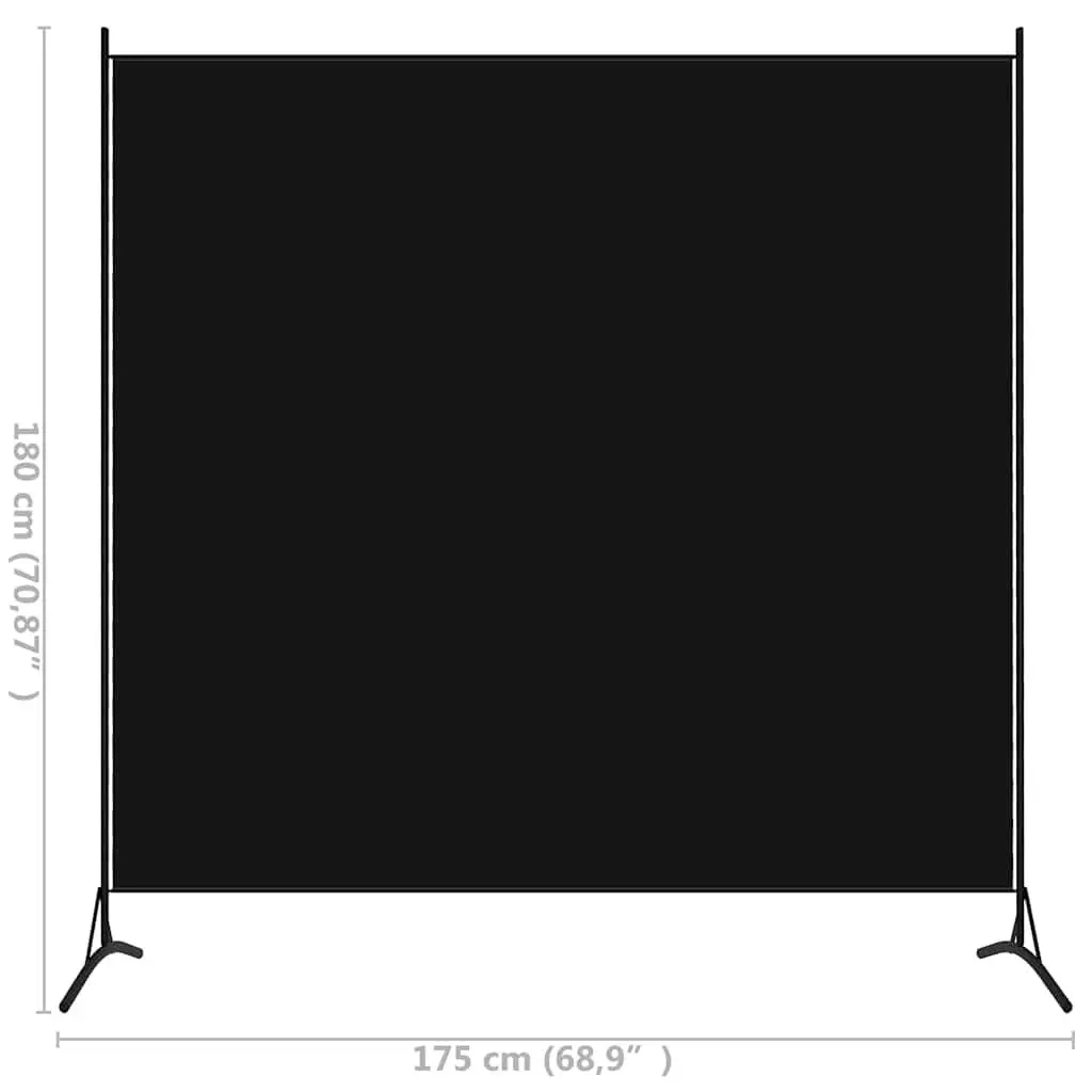 Room Divider Fabric Black Portable Partition Folding Screen 175x180 cm