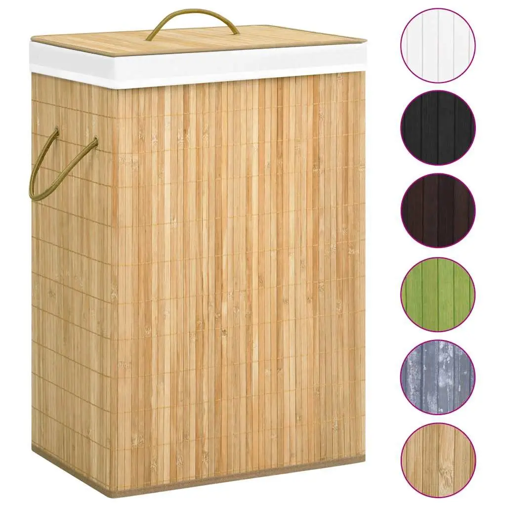 2-Compartment Bamboo Laundry Basket 72L with Fabric Liner