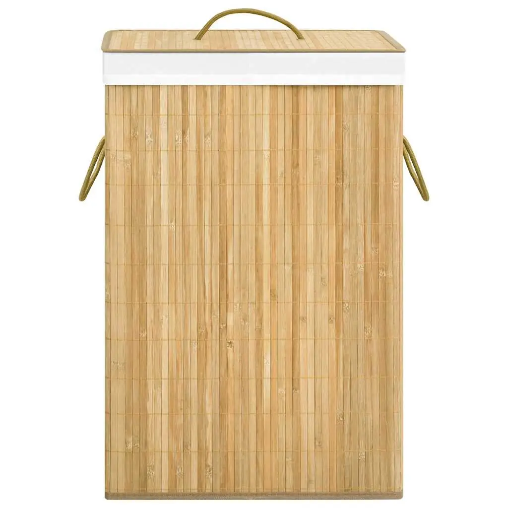 2-Compartment Bamboo Laundry Basket 72L with Fabric Liner
