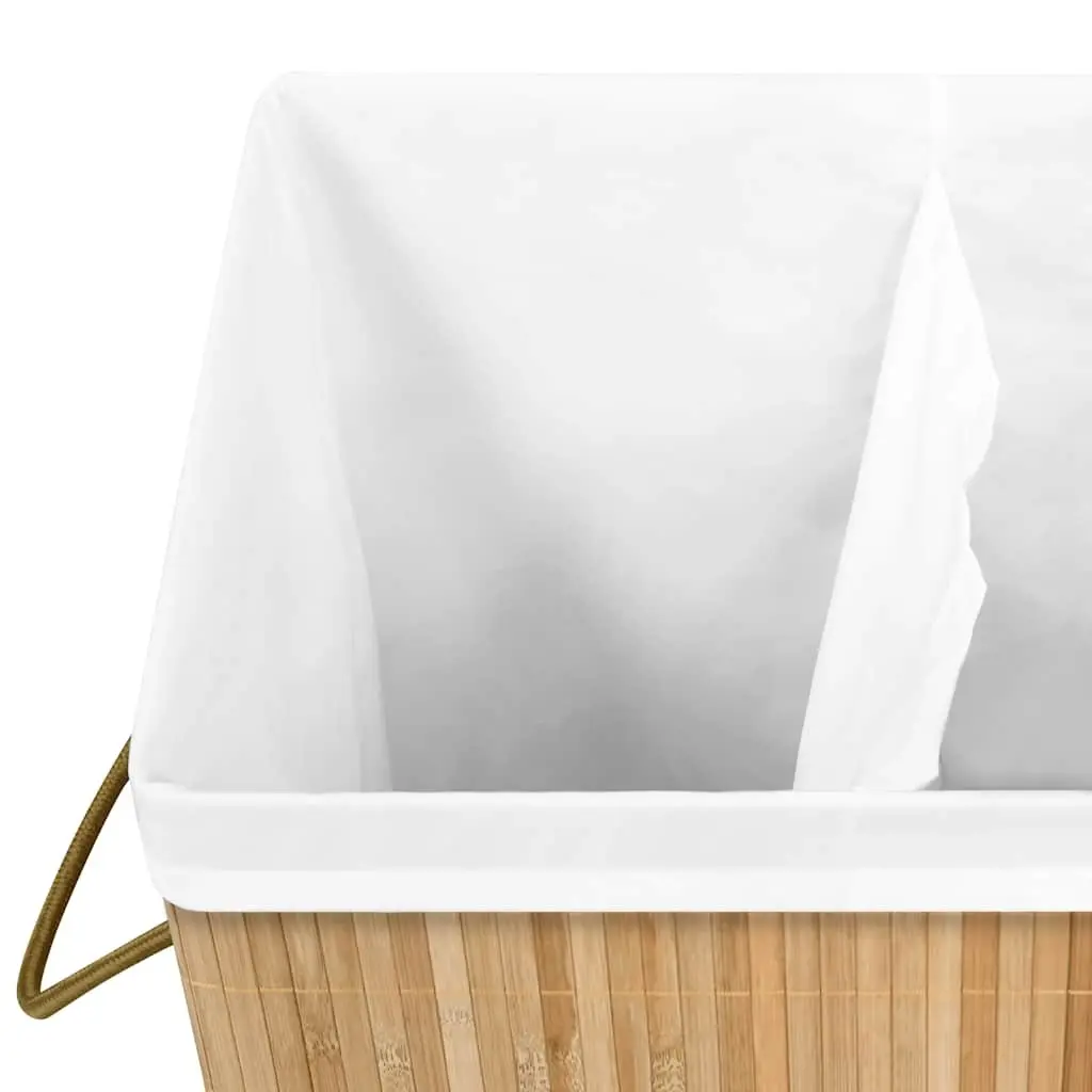 2-Compartment Bamboo Laundry Basket 72L with Fabric Liner