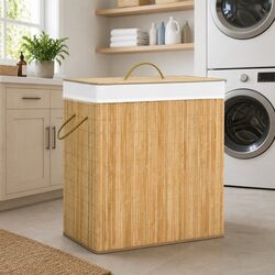 Bamboo Laundry Basket 2 Sections 100L Brown Household Storage Hamper with