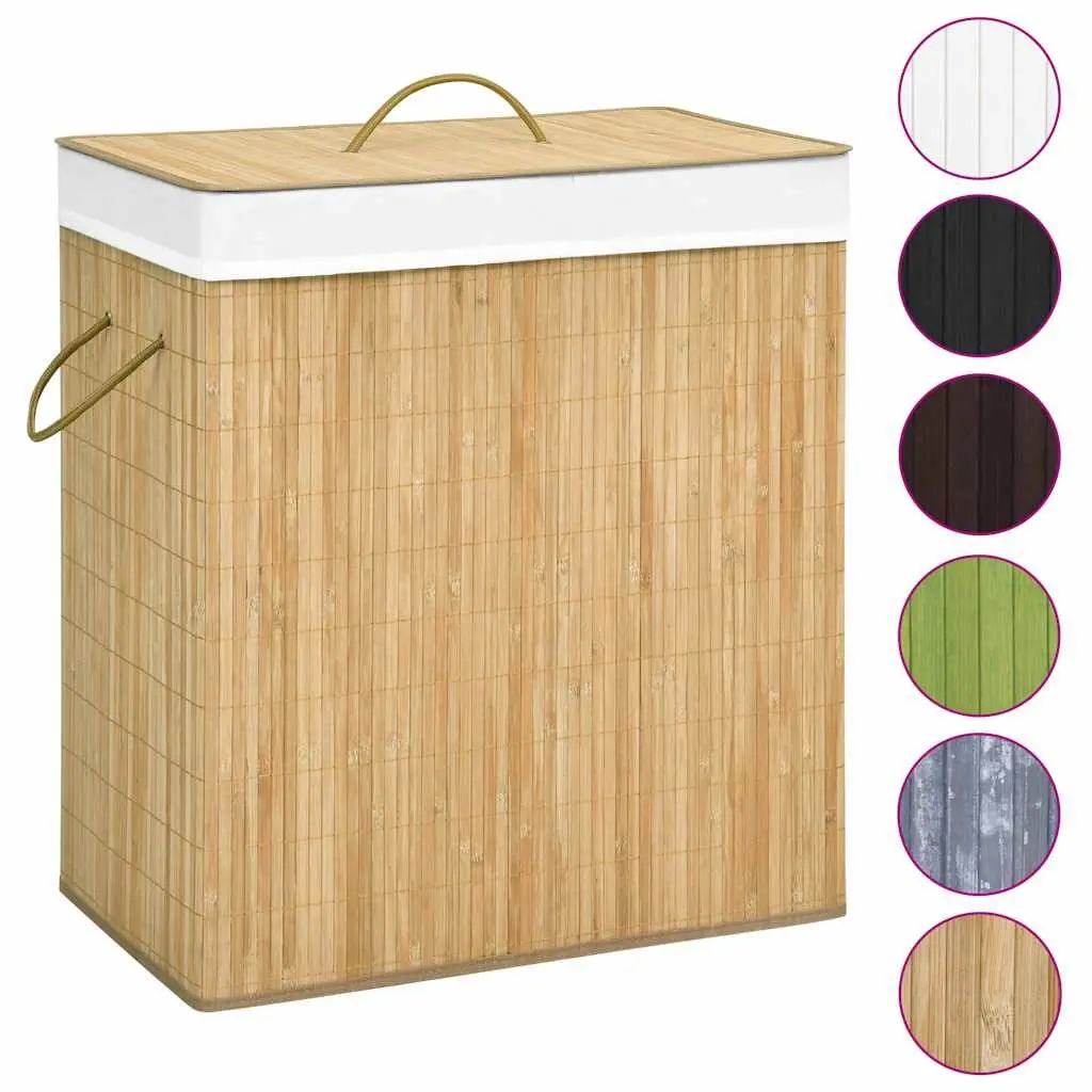 Bamboo Laundry Hamper 100L Two Section Storage Basket for Organizing Dirty Clothes in Brown Suitable for Bedroom Bathroom and Living Room