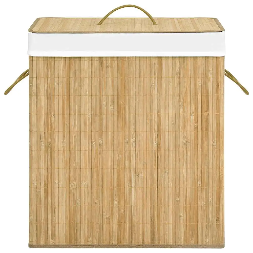 Bamboo Laundry Hamper 100L Two Section Storage Basket for Organizing Dirty Clothes in Brown Suitable for Bedroom Bathroom and Living Room