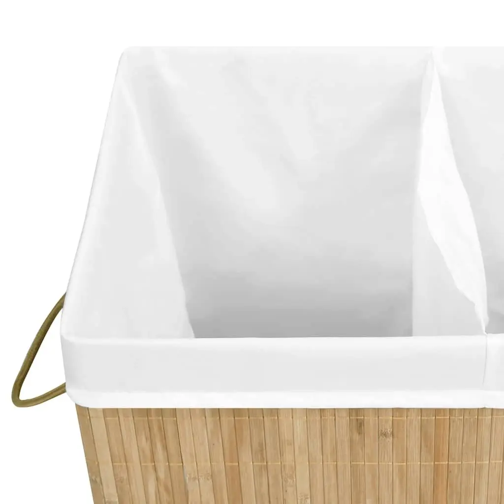 Bamboo Laundry Hamper 100L Two Section Storage Basket for Organizing Dirty Clothes in Brown Suitable for Bedroom Bathroom and Living Room
