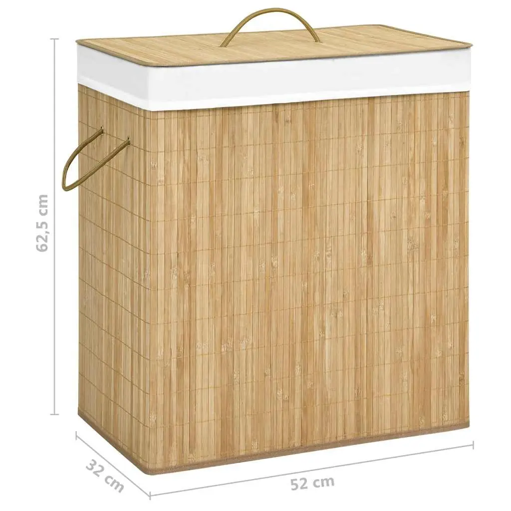Bamboo Laundry Hamper 100L Two Section Storage Basket for Organizing Dirty Clothes in Brown Suitable for Bedroom Bathroom and Living Room