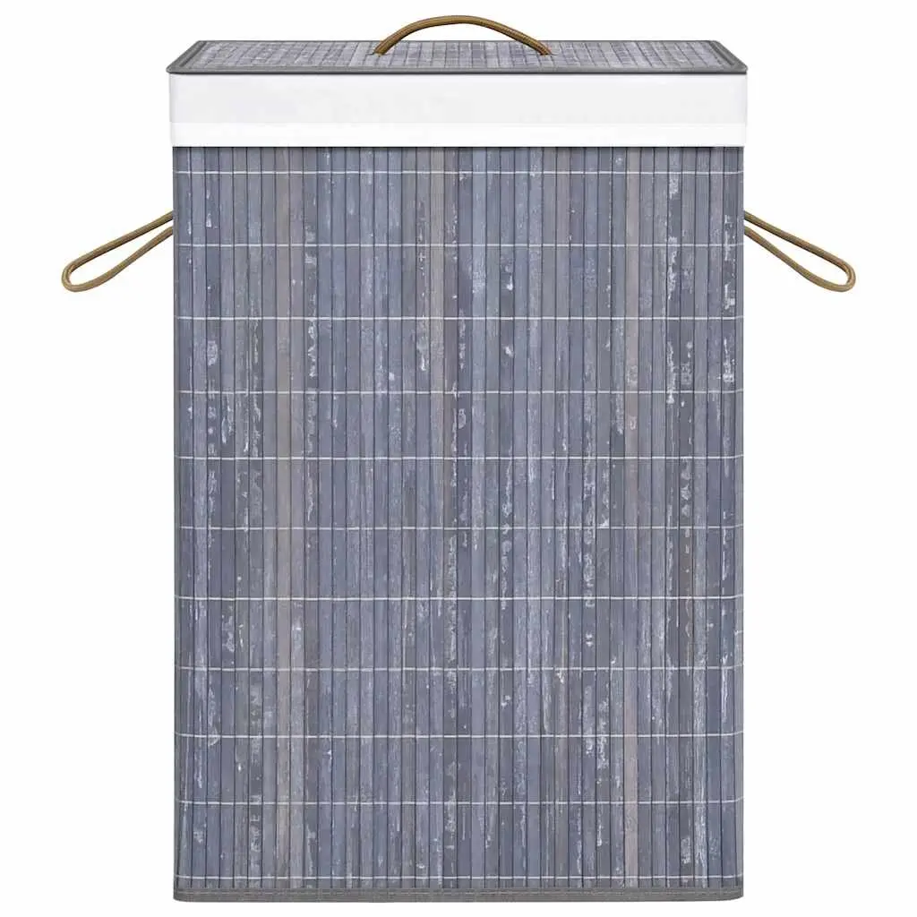 Bamboo Laundry Basket Household Storage 72L Grey Foldable Hamper 2 Sections