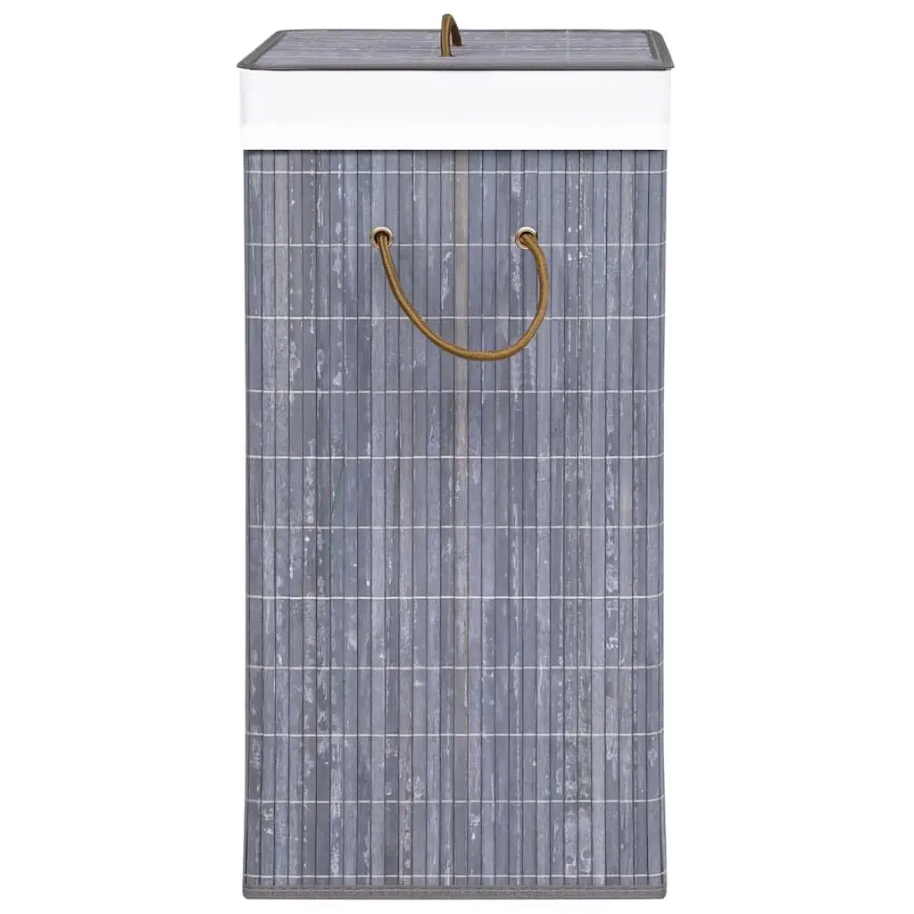 Bamboo Laundry Basket Household Storage 72L Grey Foldable Hamper 2 Sections