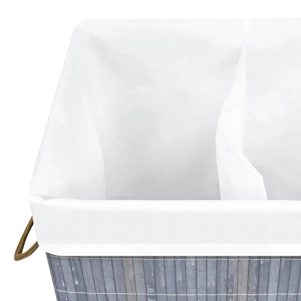 Bamboo Laundry Basket Household Storage 72L Grey Foldable Hamper 2 Sections
