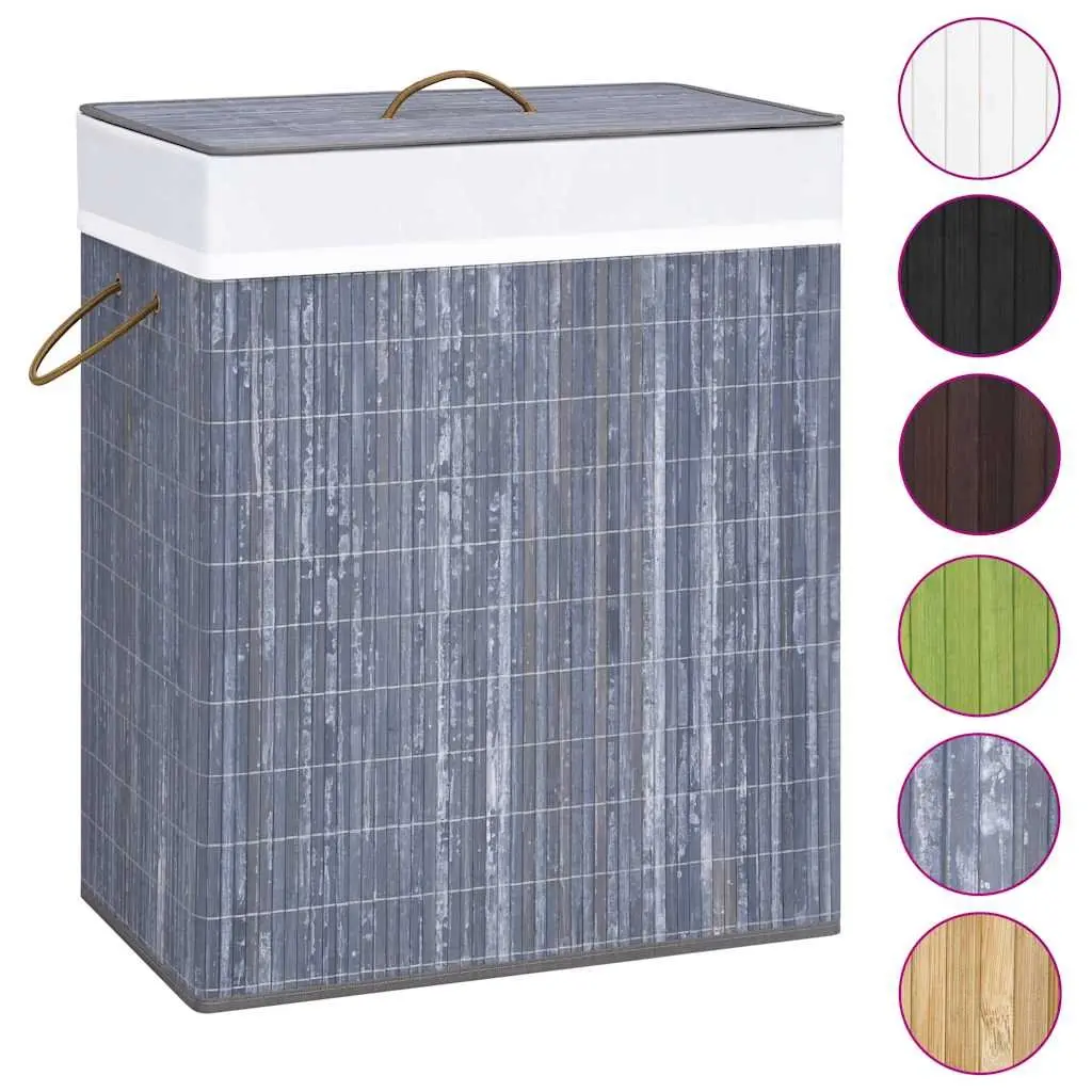 Bamboo Laundry Basket 2 Sections Grey 100L Household Storage Hamper Removable