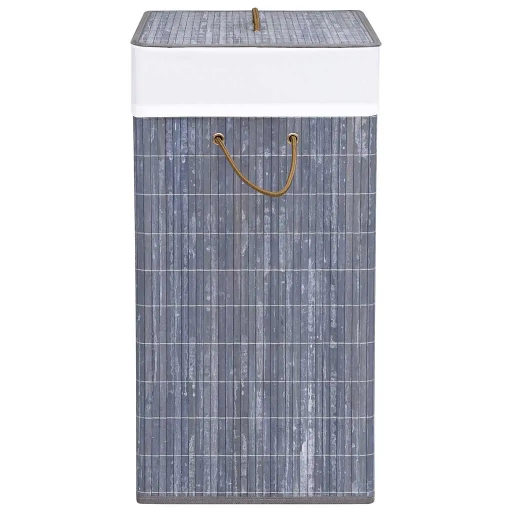 Bamboo Laundry Basket 2 Sections Grey 100L Household Storage Hamper Removable