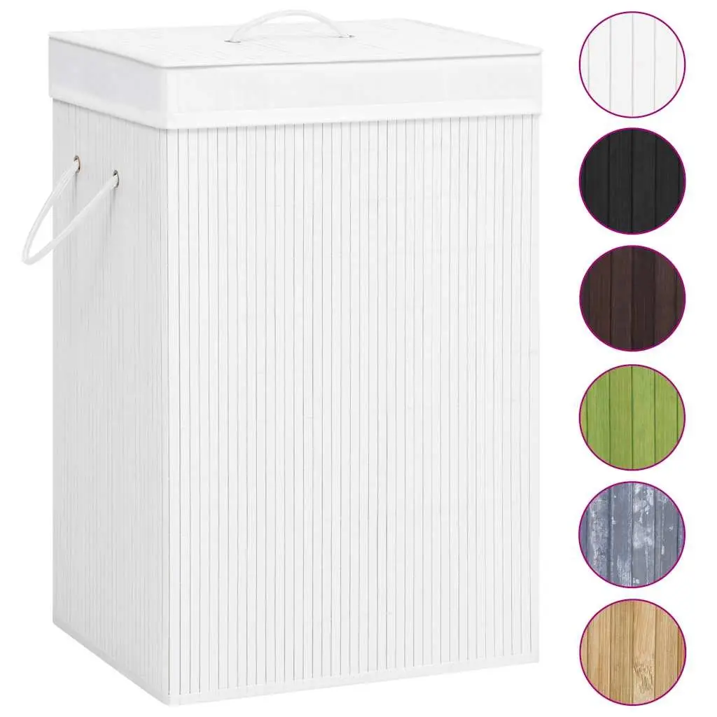 Bamboo Laundry Basket for Household Storage 72 Litres White Two Sections