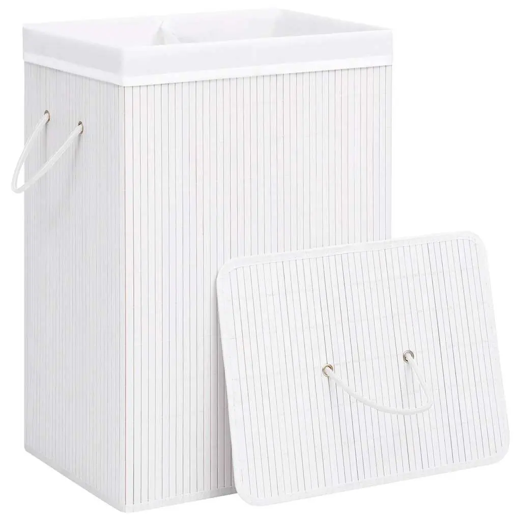 Bamboo Laundry Basket for Household Storage 72 Litres White Two Sections