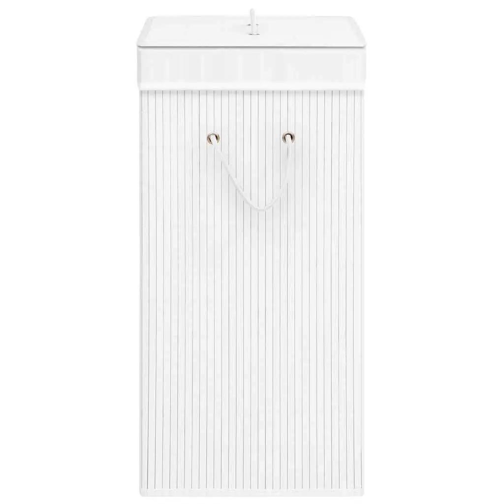 Bamboo Laundry Basket for Household Storage 72 Litres White Two Sections