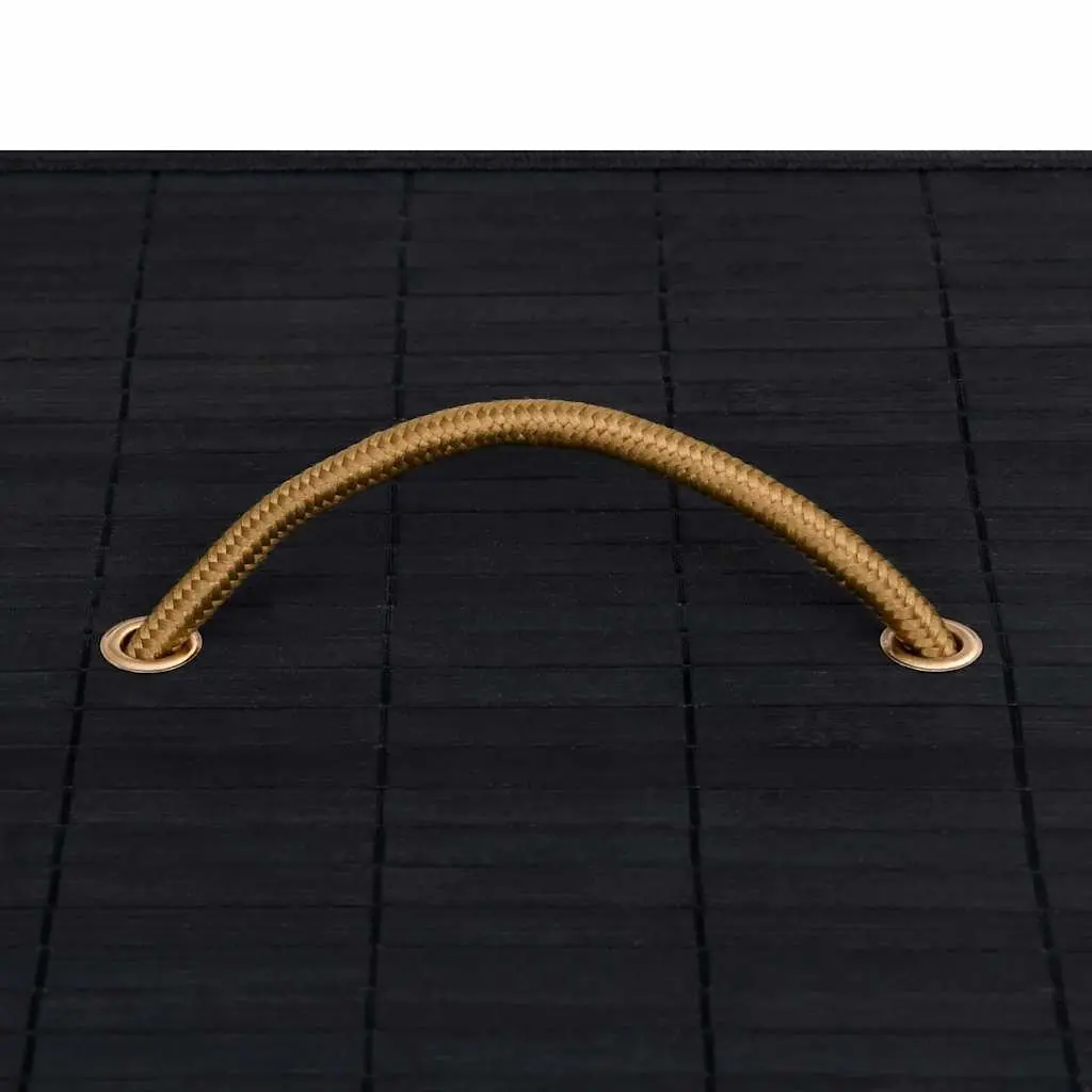 Bamboo Laundry Basket 2 Sections 72L Black Foldable Hamper with Liner Handles