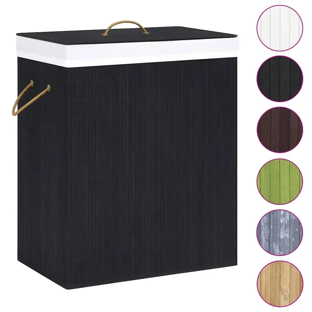 Bamboo Laundry Basket for Bedroom Bathroom Living Space 2 Sections Black Removable Liner